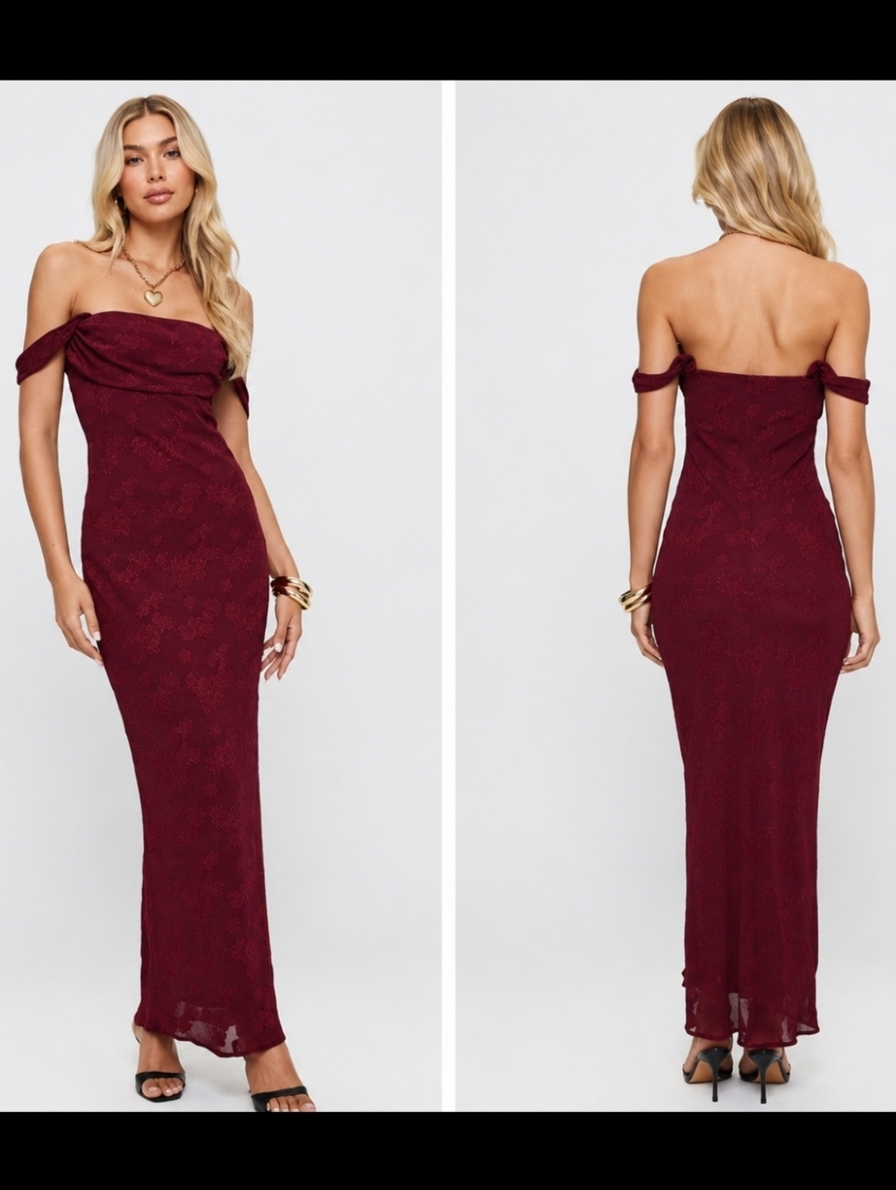 Princess Polly Azura Burgundy One-Shoulder Lace Maxi Dress